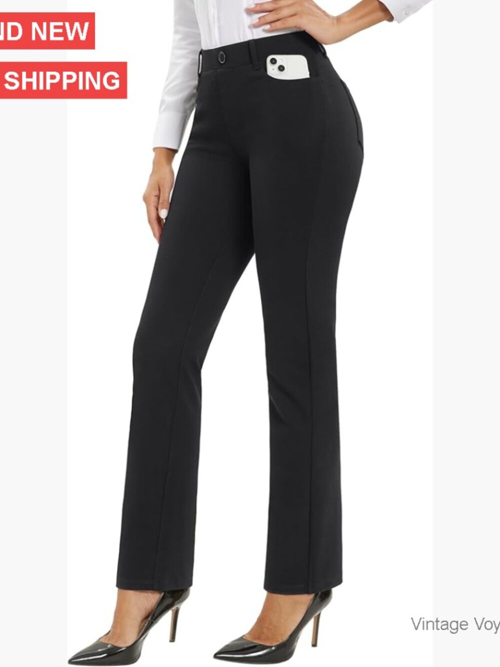 High Rise Straight Leg Work Pants with Stretch Pockets Professional